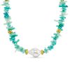 Blue Coral Chip & Pearl Necklace