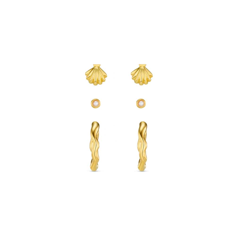 Shell & Wave Hoop Earring Stacking Set